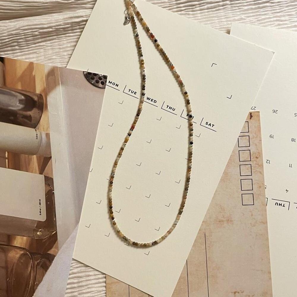 [Osjarak] Women's Silver Ball Multicolored Brown Bead Necklace