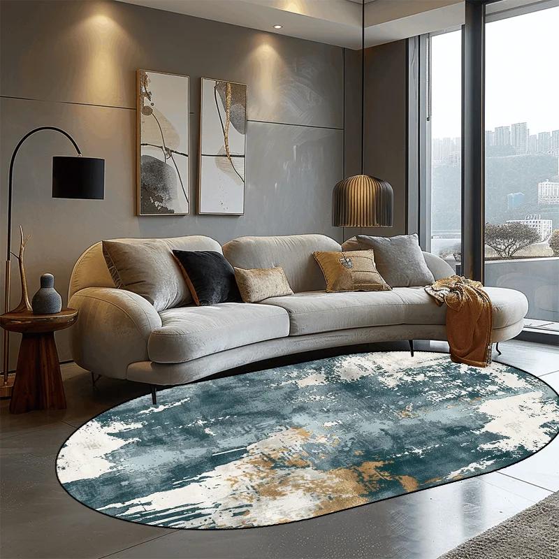 Abstrakter ovaler Teppich im nordischen Stil für Wohnzimmer Leichter Luxus Heimdekoration Sofaseite Bodenmatte Weicher waschbarer Teppich für Schlafzimmer