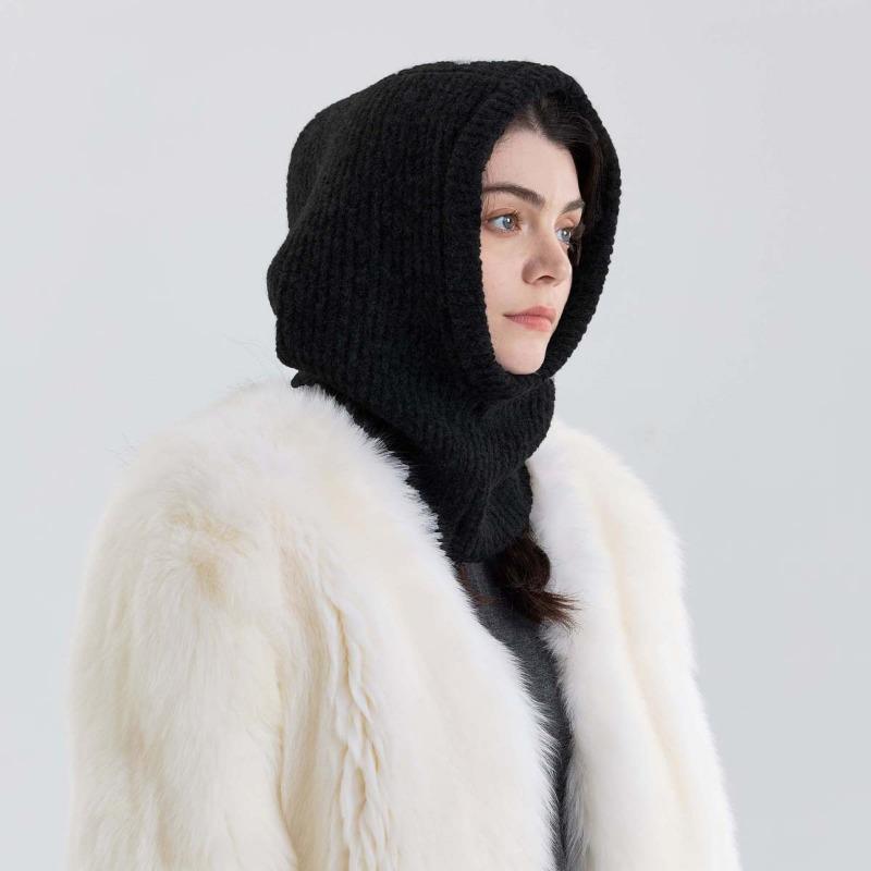 

Wool blended classic knitted balaclava hat for women, small face in autumn and winter, warm and versatile pullover wool hat for men чёрный