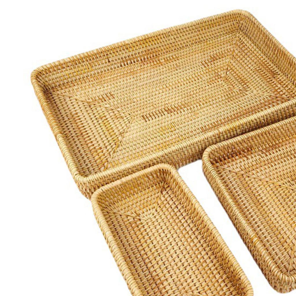 Rattan Tablett Tischplatte Organisation Handgeflochtener Snack Aufbewahrungskorb Multifunktionales Serviertablett 3