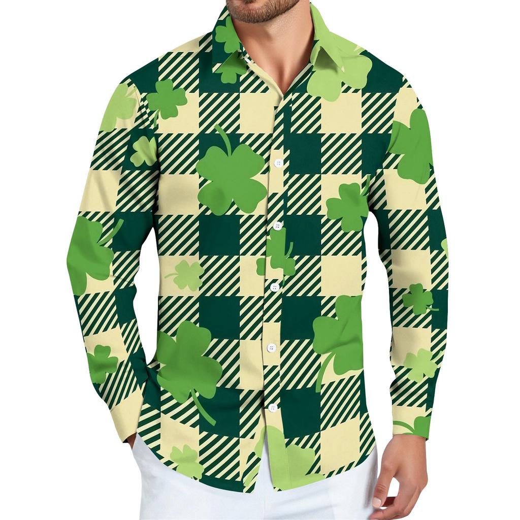 Pánská košile s vánočním potiskem, dlouhý rukáv, na knoflíky