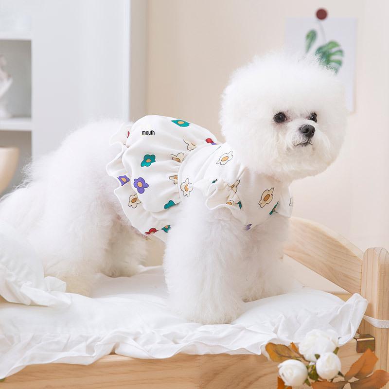 Spring/Summer Floral Pet Dress: Cute Ruffle Sleeve Skirt for Dogs & Cats