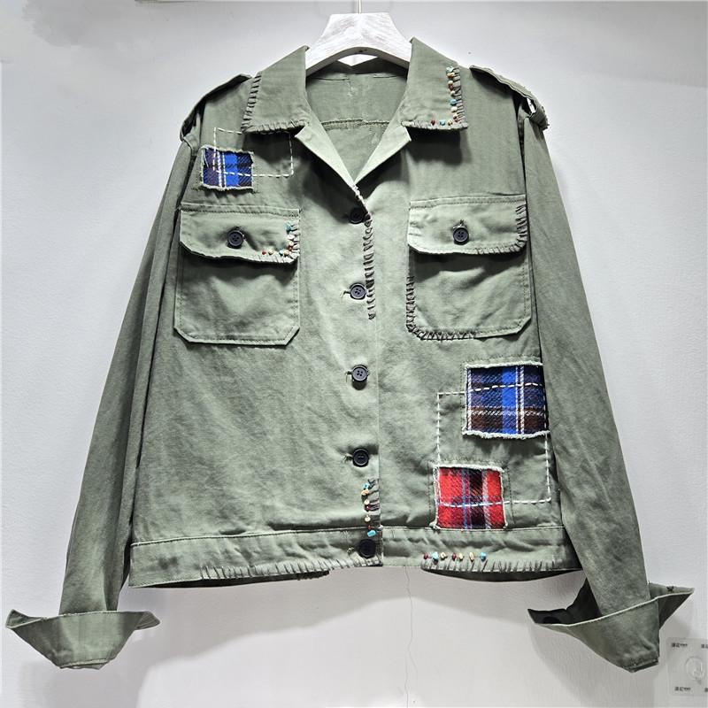 

Korean Style Patchwork Color Block Women s Jacket - Autumn/Winter 2025 One Size армия зеленый