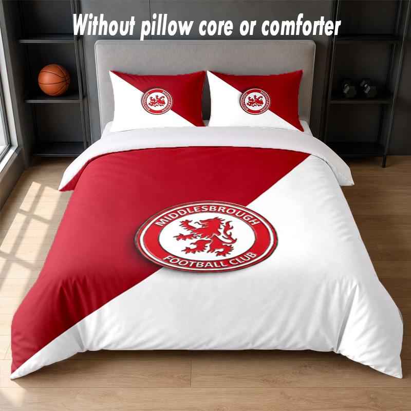 Middlesbrough Football Design Bed Bedding Set 1 Duvet Cover + 2 Pillowcases Soft Breathable Household Bed Linens