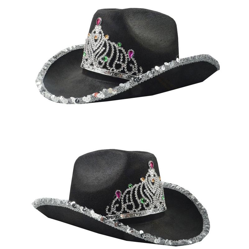 Vintage Prom Party Sequin Crown Cowboy Hat Christmas Hat Big Brim Hat Jazz Top Hat Costumes for Fancy Dress Parties