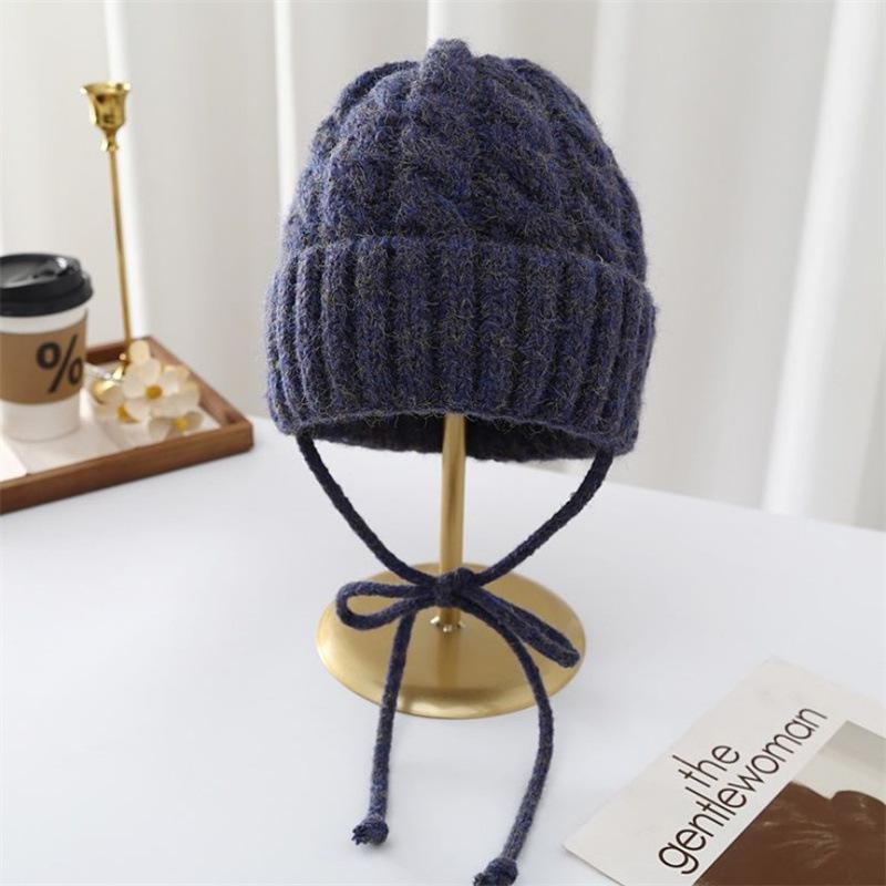 Retro knitted hat autumn and winter thickened warm wool hat women's tide versatile face small bag head cold hat