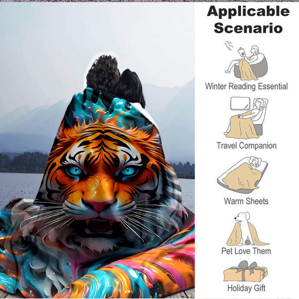 1pc Tiger Print Blanket Lightweight Blanket Throw Blanket For Sofa, Bed, Travel, Camping, Livingroom, Office, Couch, Chair yy251010075