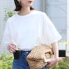 Pure Cotton Loose T-shirt for Women's Summer Mesh Lantern Five-quarter Sleeve Round Neck Top