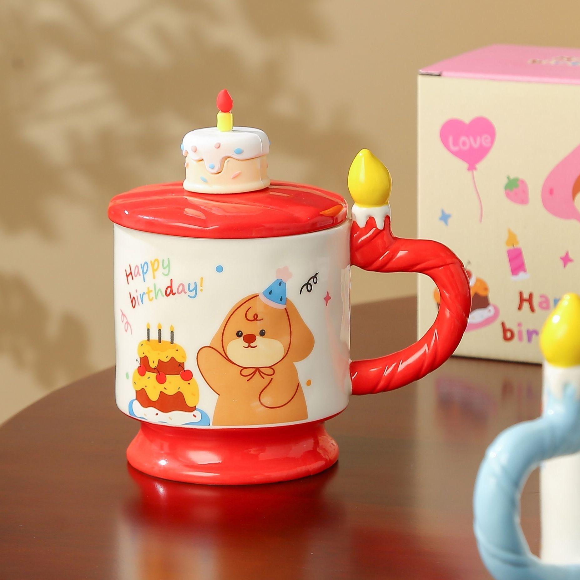 Birthday Dog Cute Mug Home Couple Ceramic Mug with Cover Office High Looking Girl Mug 420ML