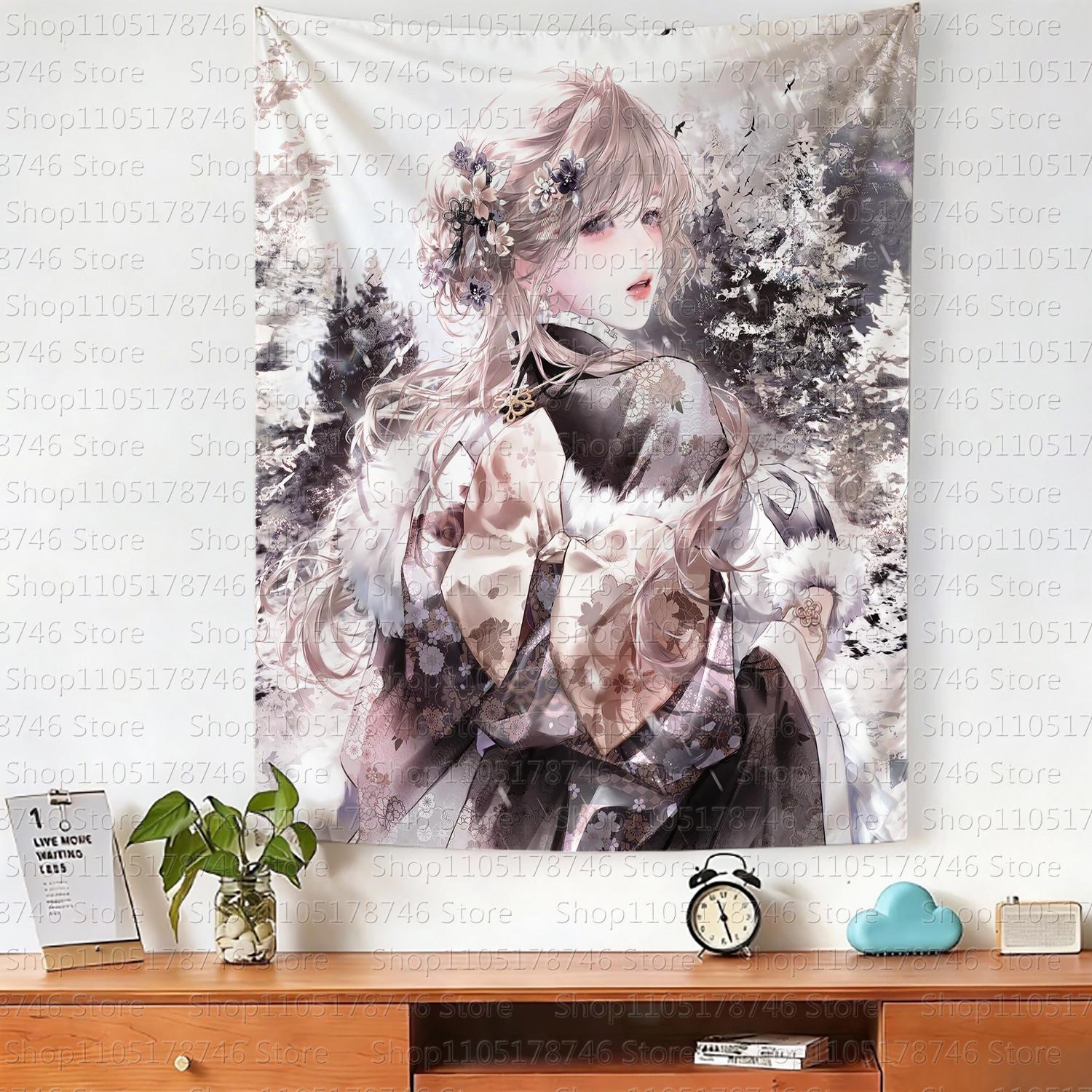 

Chinese cartoonstyle girl hanging cloth cartoon dormitory bedroom bedside tapestry wall background cloth house decorative cloth 74x94cm(29x37in)