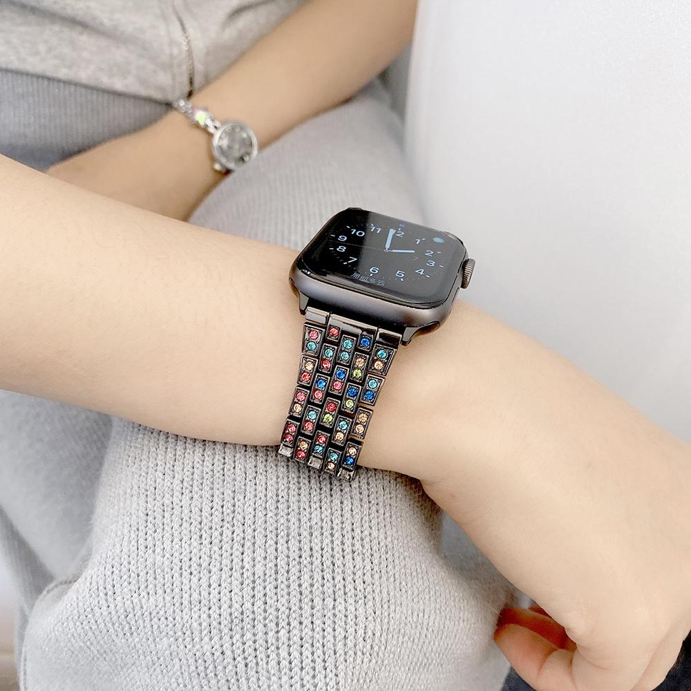 

Metal Diamond strap for Apple watch Ultra 8 7 6 5 4 SE 45mm 44mm 41mm 40mm for iwatch series 3 38mm 42mm stainless steel strap For 38mm-40mm-41mm чёрный
