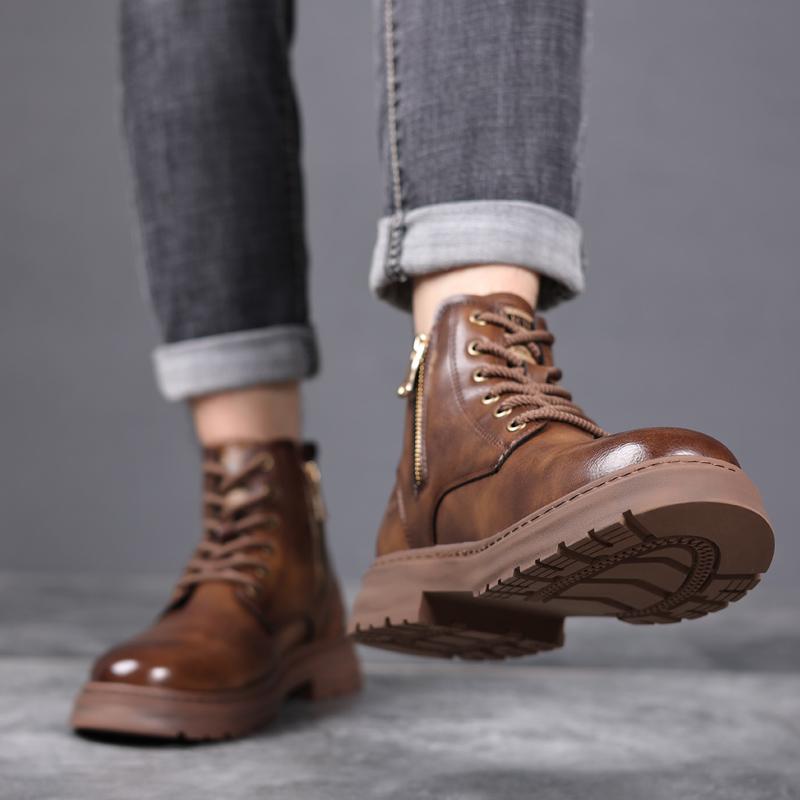 Móda Zima Plus Sametová kůže Pánské kotníkové boty Outdoor Ležérní obuv Bojové boty se silnou podrážkou Teplé pracovní boty Klasické ručně vyráběné boty