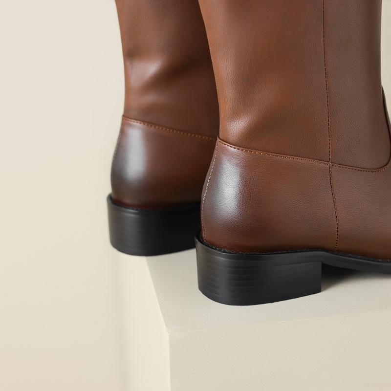 Fashion Women's New Autumn/Winter Square Headed Genuine Leather Vintage Mid Heel Extra Large Customized and Knee Tall Western Boots