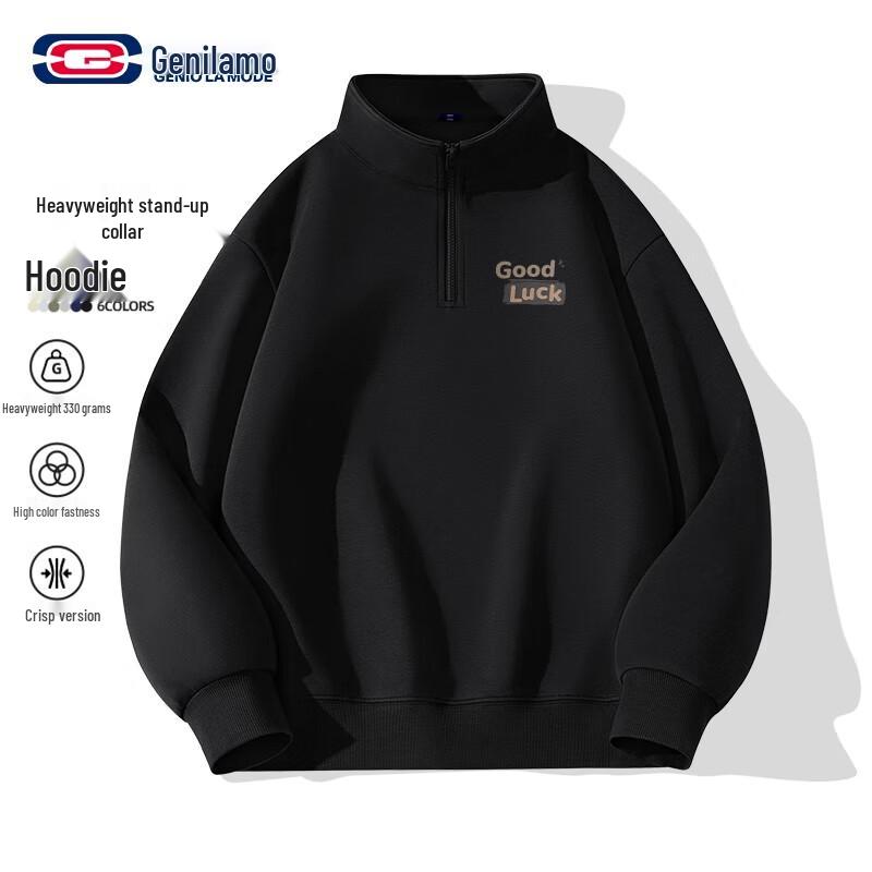 

GENIOLAMODE Men s Heavyweight 330G Stand Collar Hoodie M
