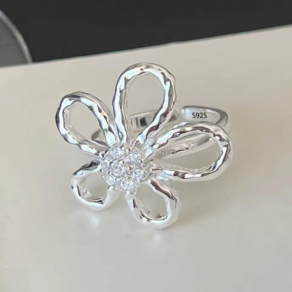 PANJBJ 925 Silver Stars Ring For Women Blue Crystal Opening Sweet Romance Irregular Versatile Jewelry Gift