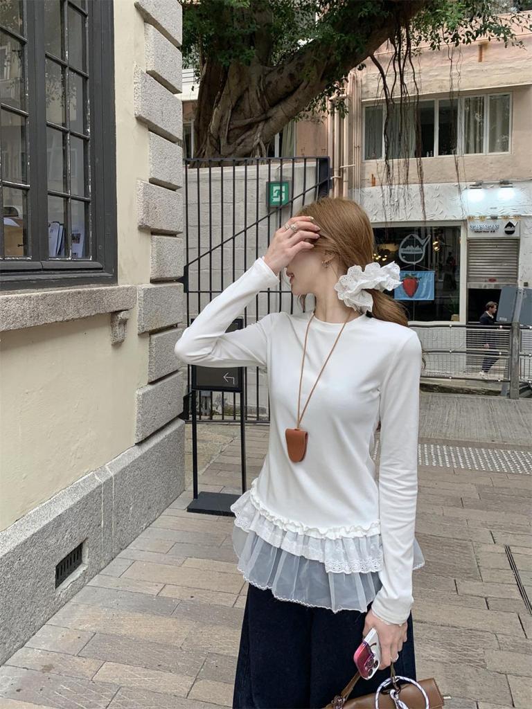 Elegant Korean-Style Long-Sleeve Ballet T-Shirt for Women