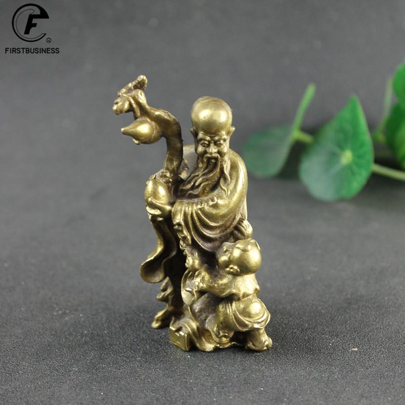 Antique Bronze Taoism LIFE Gods of Blessing Wealth Longevity Statue Pure Copper Buddha Figurines Ornaments Feng Shui Home Decor