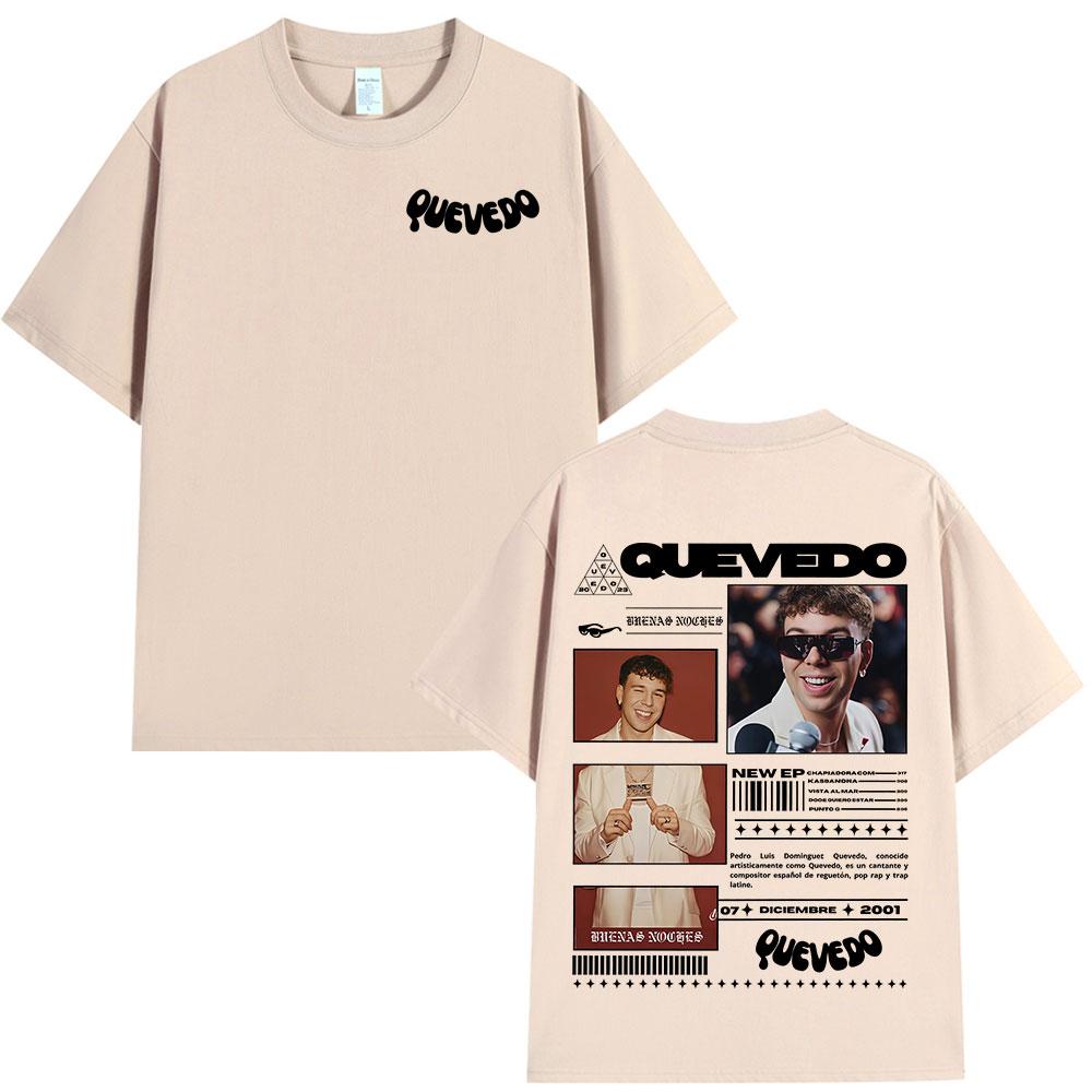 Rapper QUEVEDO 2026 BUENAS NOCHES T-shirt Men Women Fashion Hip Hop T-shirts Summer Unisex Loose Short Sleeve T Shirt Streetwear