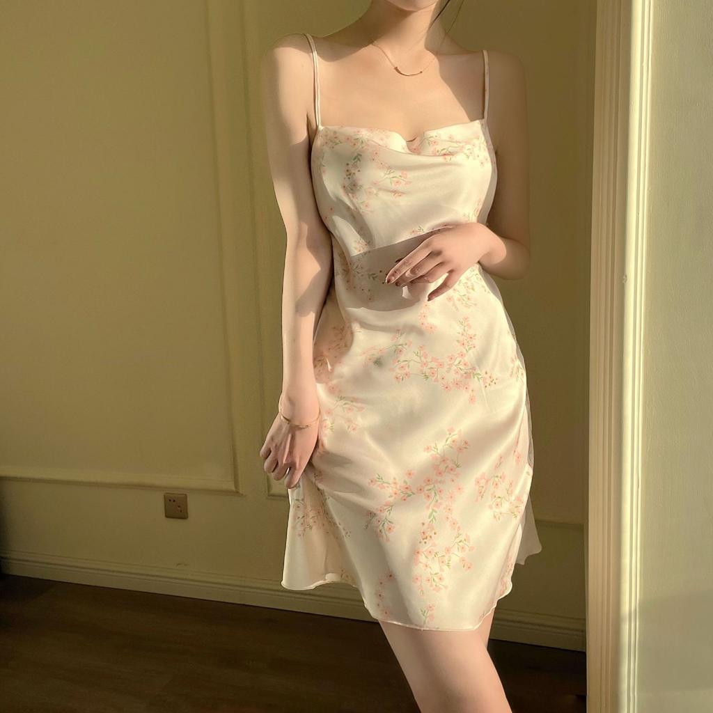 Pajamas Women's Pajamas Printed Satin Comfortable Sexy Underwear Sleeveless Suspenders Home Clothes Women's Dresses