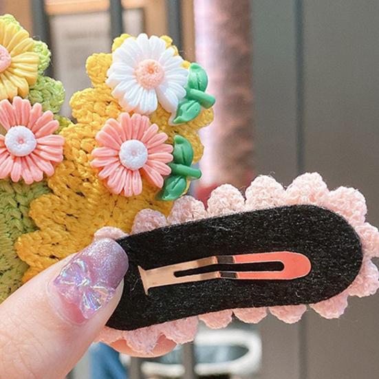 5Pcs Kids Hairpin Knitted Flower Decor Side Bang Hair Clips Gentle Non-Pulling BB Clips Birthday Party Hair Accessories