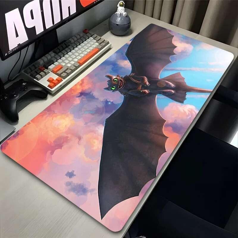 Mouse Pad Laptop Gaming Accessories Keyboard Rug XXL Anime Ttoothless Fury Dragon Desk Mat PC Kawaii Black Mousepad Soft Carpet