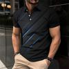 Stylish Geometric Design Short-sleeve Polo Shirt, Trendy Casual Top for Men