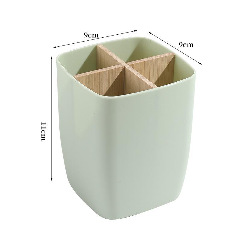2pcs Bamboo-Like Plastic Desk Organizer with Pen Holder & Jewelry Storage - 3/4 Compartment Standalone Multi-Purpose Box