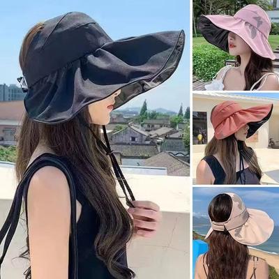 Empty Top Summer Sun Cap UV Protection Sunscreen Bucket Hat Fashion Large Visor Sun Hat  Travel