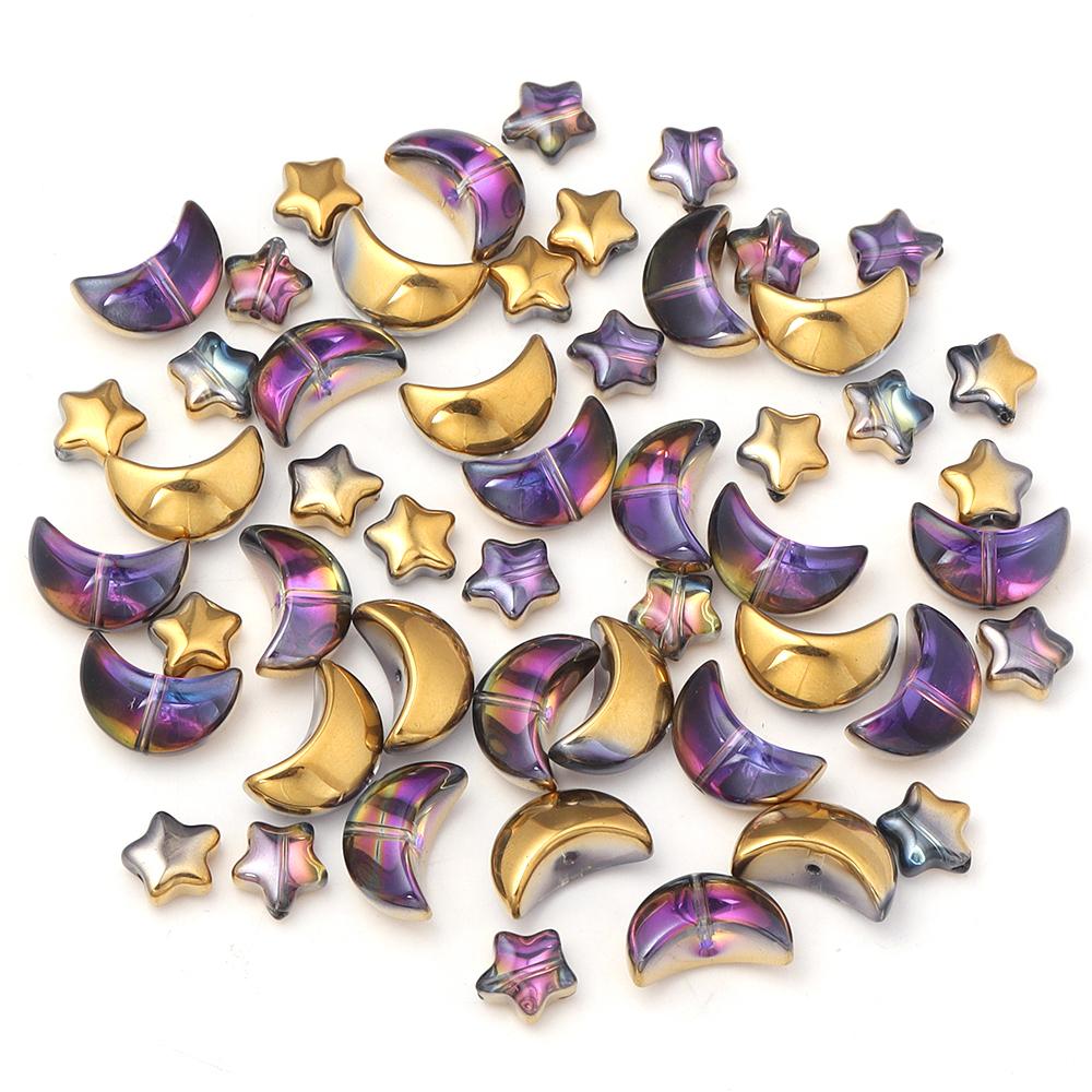 50Pcs Colored Crystal Glass Beads Mixed Star Moon Loose Pendant Beads For DIY Crafts Jewelry Handmade Earring Necklace Accessory
