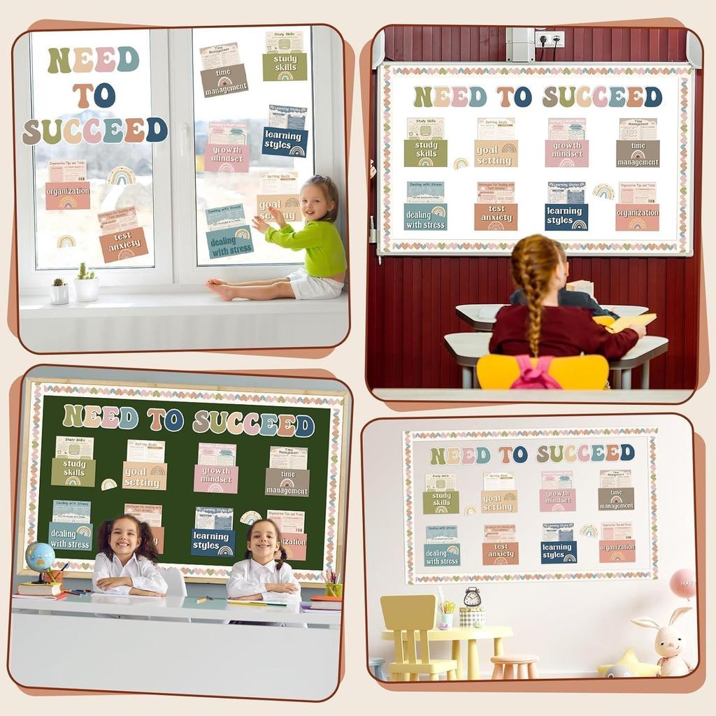 47 Pcs Need to Succeed Counselor Bulletin Board Set Boho Mental Health Classroom Bulletin Board Decorations Positive Growth Mindset Posters with