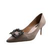 Rhinestone High Heels Women's New Professional Thin Heel Temperament Pointed Women's Shoes Metal Square Buckle Single Shoes