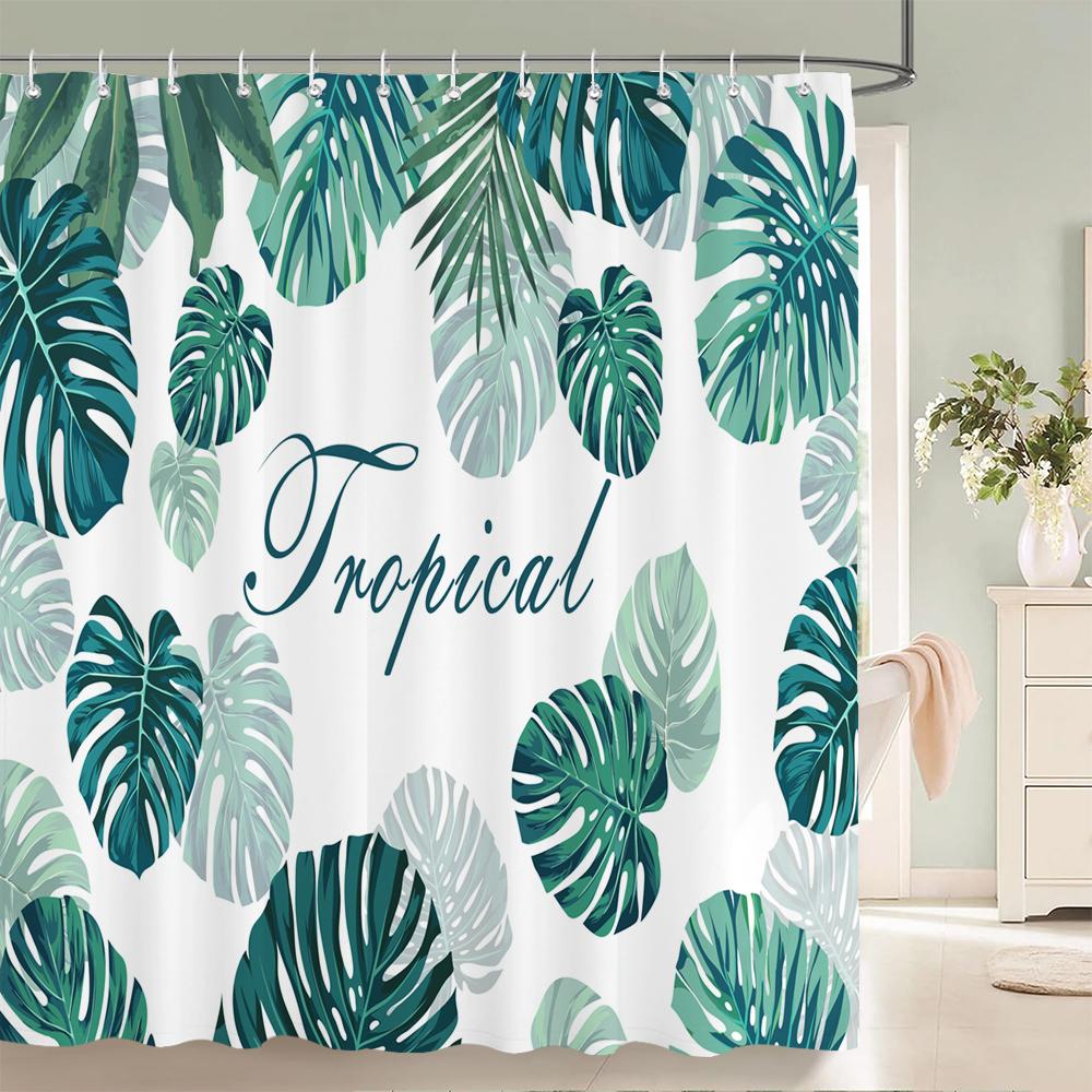 Green Plant Leaves Printed Shower Curtain Waterproof Polyester Curtain With Hook Decoration Bathroom Curtain 3D Shower Curtains