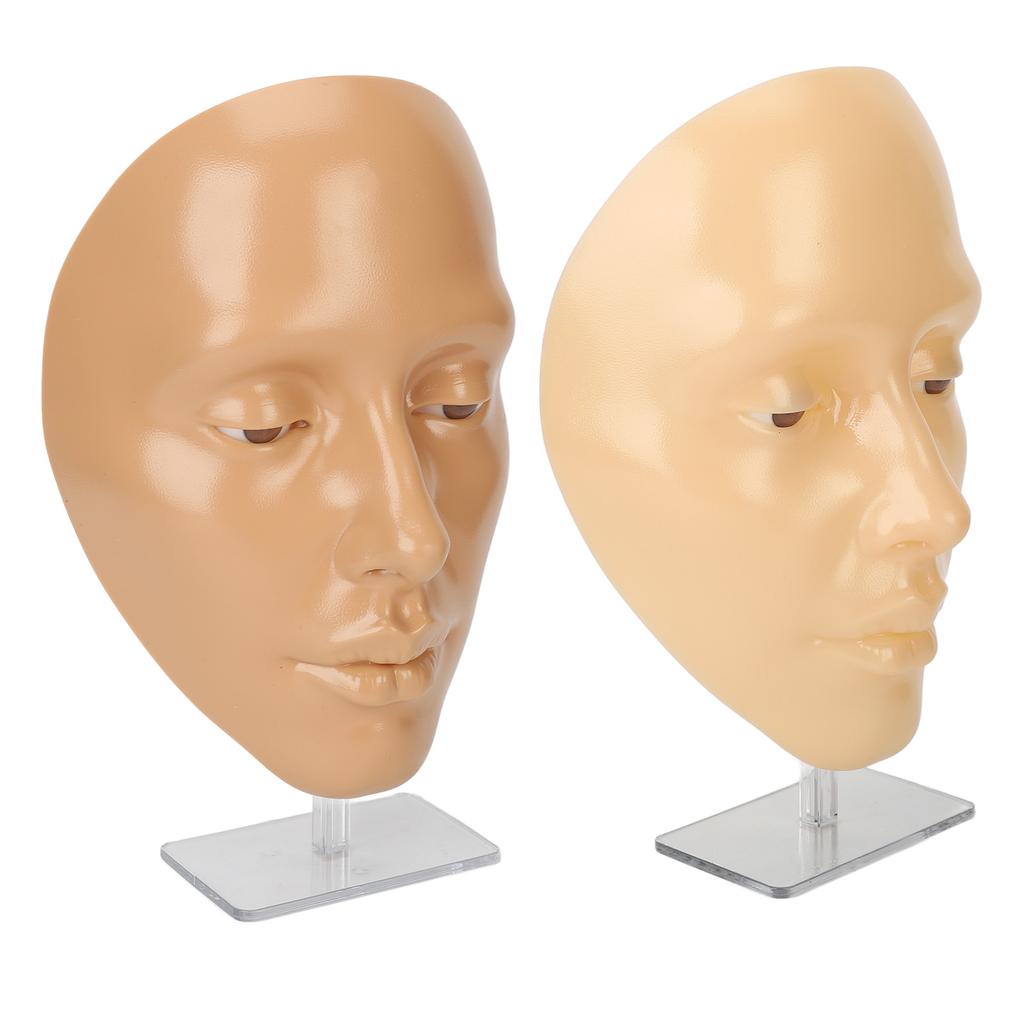 2 Set Makeup Practice Face 5D Silicone Full Face Makeup Mannequin Face with Stand for Emerging Makeup Artist