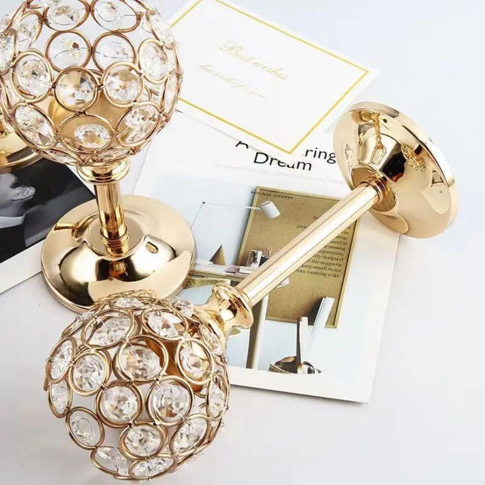 Mini Golden Crystal Bowl Candle Holders Metal Craft Candelabra Candlelight Dinner