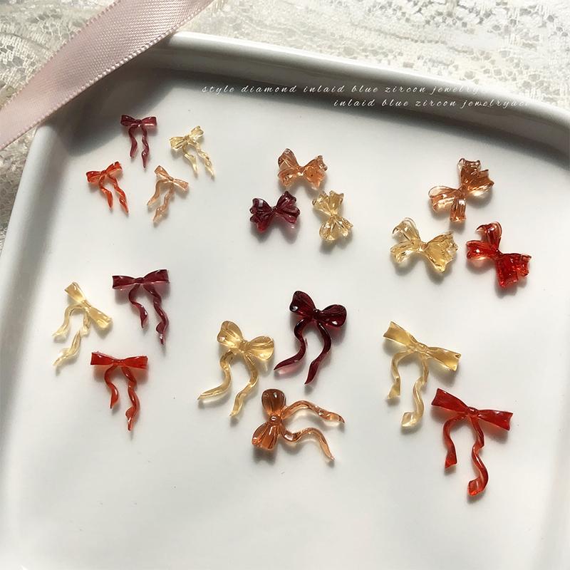 30Pcs Mixed Color Resin Line Bowknot Bow Tie Ribbon Nail Art Decorations DIY Manicure Rhinestones Accessories