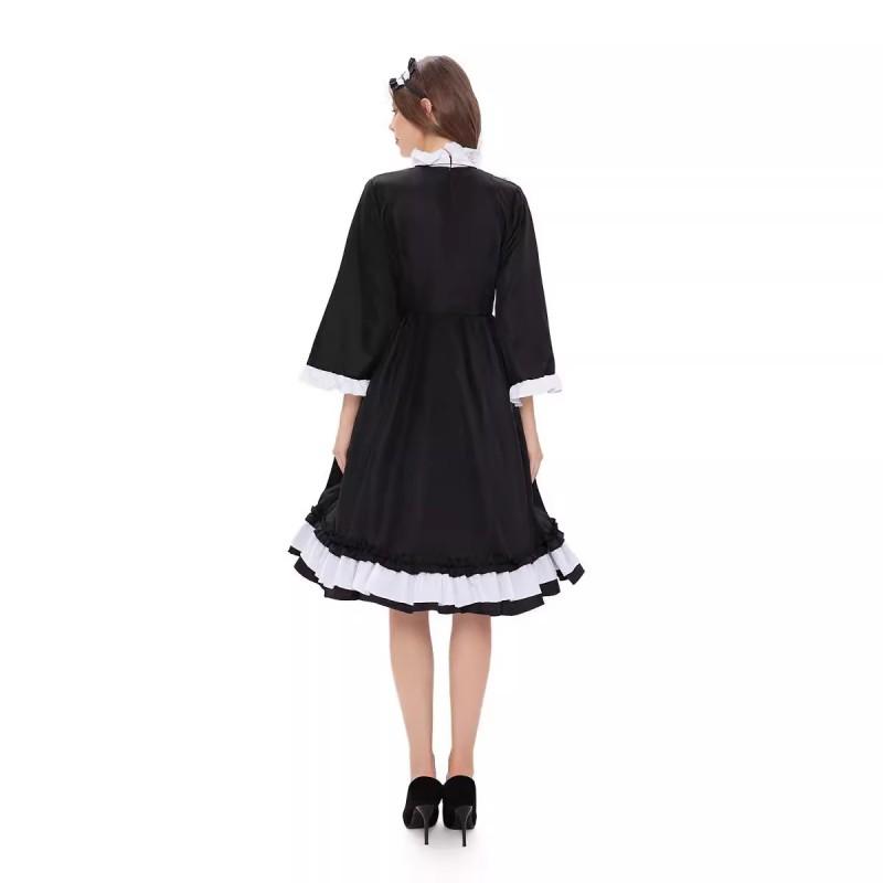 Anime Cosplay Maid Costume With Apron Headband Cross Necklace Sweet Japanese Style Stage Outfit Women
