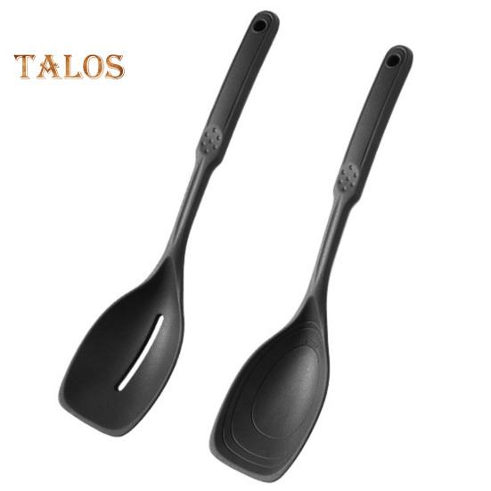 2Pcs/Set Large Silicone Cooking Spoon Spatula Kit Non Stick Slotted Solid Spoon Set Hanging Hole Design Heat Resistant Spoon Kitchen Utensils