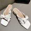 Fashion Cute Pink Bow Slippers Women Fashion Square Heel Open Toe Slides Sandals High Quality Patent Leather Cozy Non Slip Summer Shoes