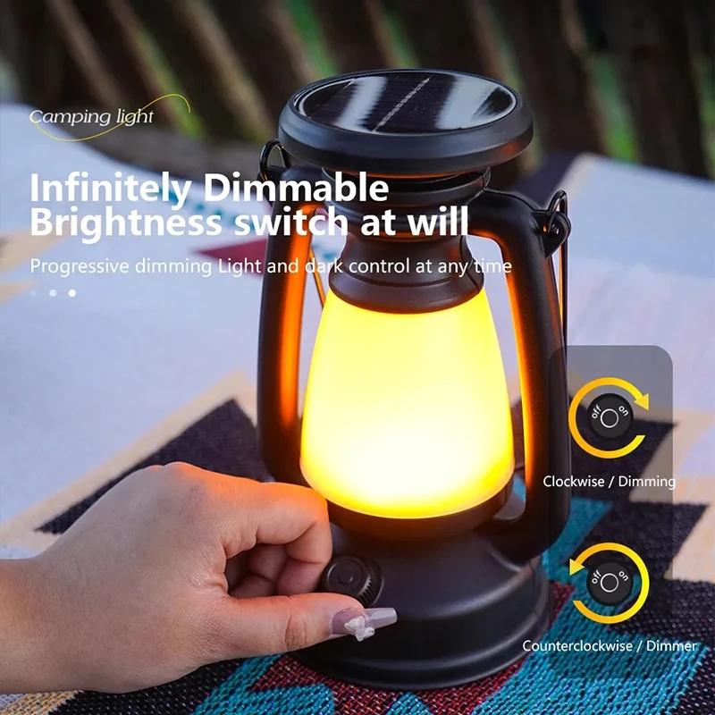 Portable Solar Camping Lamp USB Rechargeable Hanging Tent Lantern Stepless Dimming Of Cold And Warm Light Camping Lamp