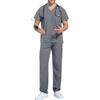 Unisex V Neck Scrub Set Short Sleeve Top and Elastic Waist Pants Two Piece Uniform for Medical Professionals