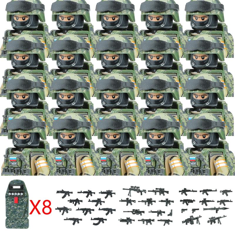 20PCS Military Army Figures Building Blocks SWAT Ghost Commando US Russia Special Forces Soldier Weapons Shield Belt Bricks Toys