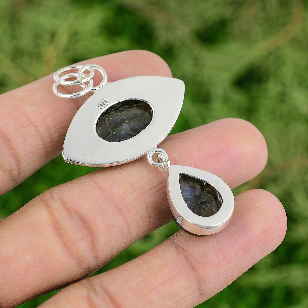 Natural Labradorite Gemstone Pendant Handmade 925 Sterling Silver Indian Jewelry