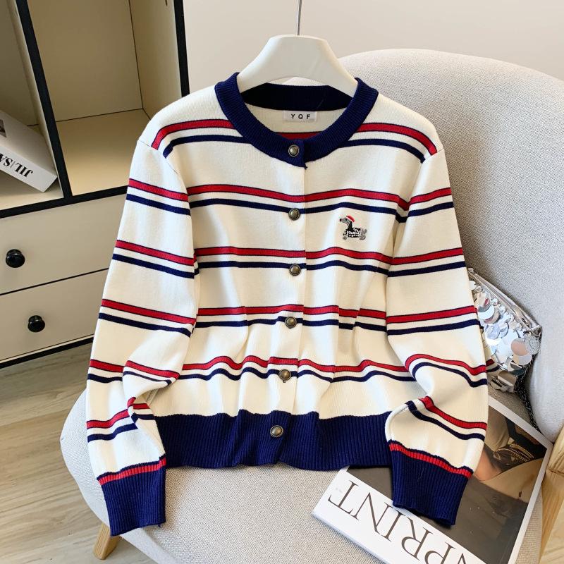 Autumn/Winter 2025 Korean Chic Loose Striped Knit Cardigan for Women