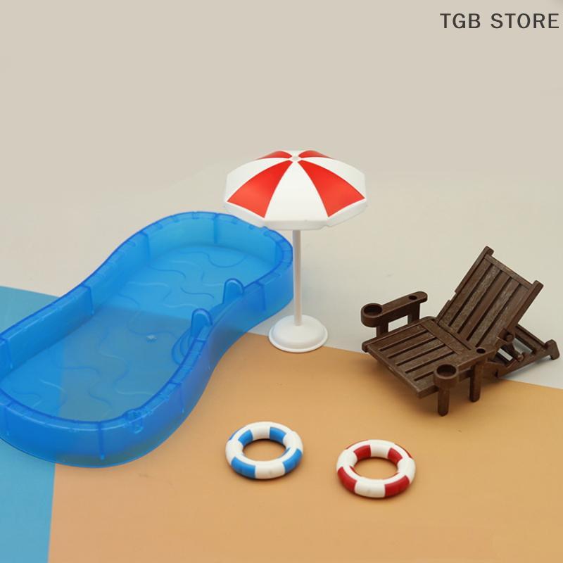 1Pcs Mini Swimming Pool Model Blue Miniature Pool Scene Ornament Dollhouse Toy Accessories For Doll Houses