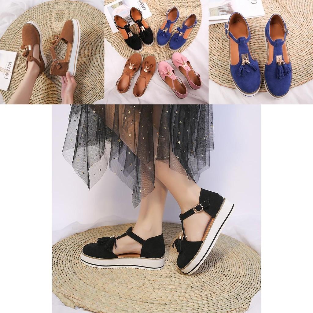 Elegant Women Tassel Round Toe Shoes Casual Flats With T-strap Gladiator Design