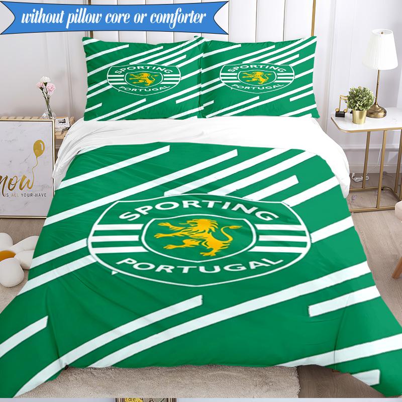 Set Biancheria da Letto 3 Pezzi Emblema Cresta Sporting Cp Stampa 2D (Include 1 Copripiumino + 2 Federe Senza Imbottitura), Decorazione camera da letto, Regalo ventilatore