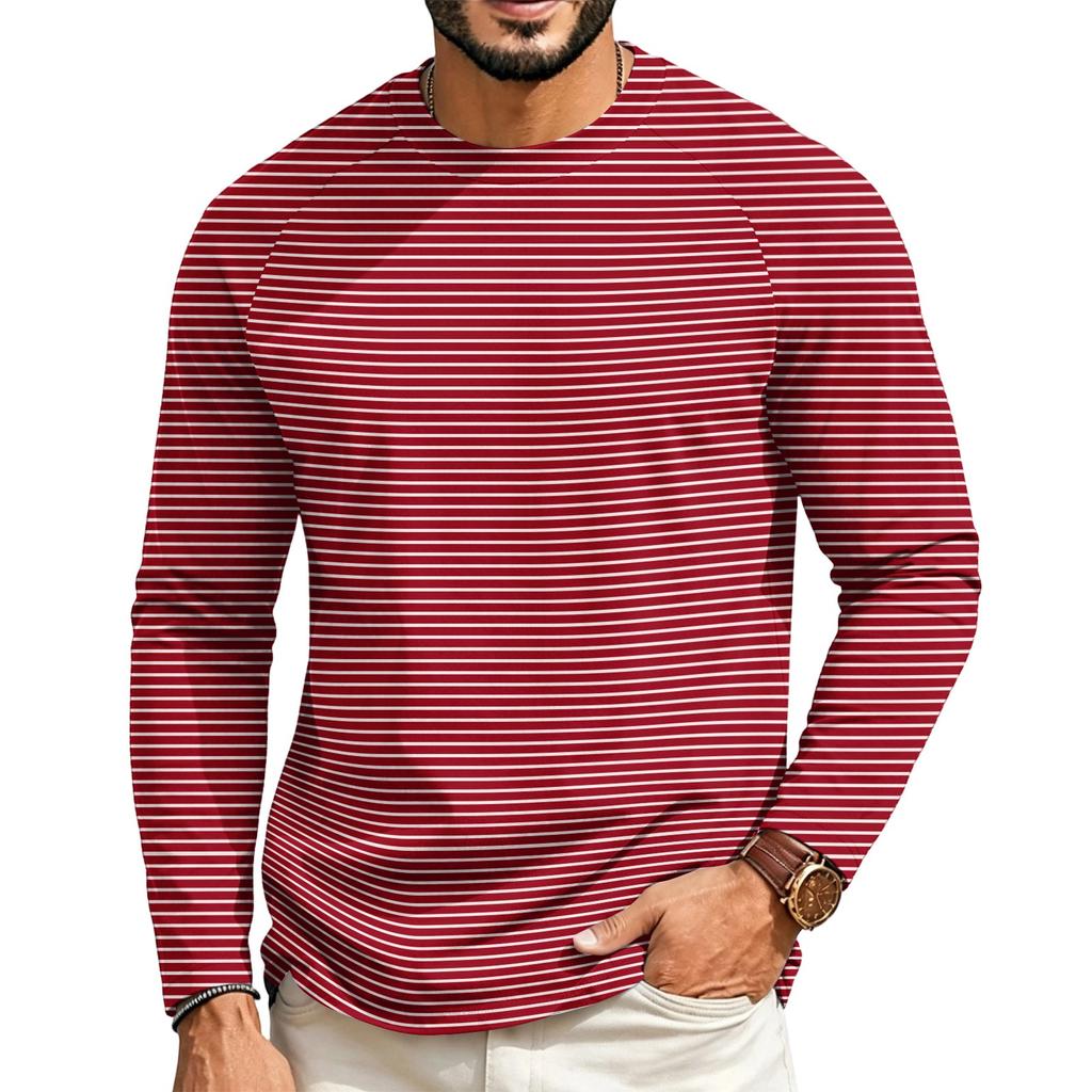 T-shirt casual a manica lunga raglan da uomo con girocollo, per l'uso quotidiano