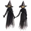 Witches Holding Hands And Glowing Faces - Set Of 3 Witches - 6 Feet Tall - Outdoor Yard Halloween Decoration