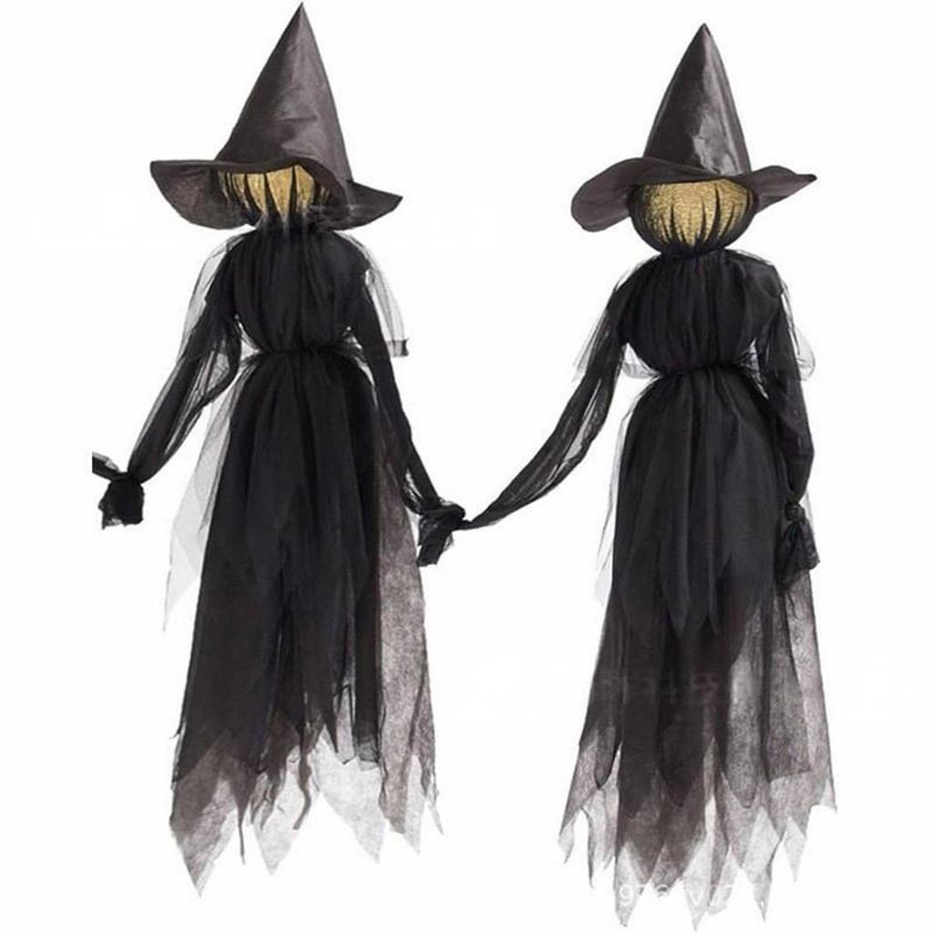 Witches Holding Hands And Glowing Faces - Set Of 3 Witches - 6 Feet Tall - Outdoor Yard Halloween Decoration