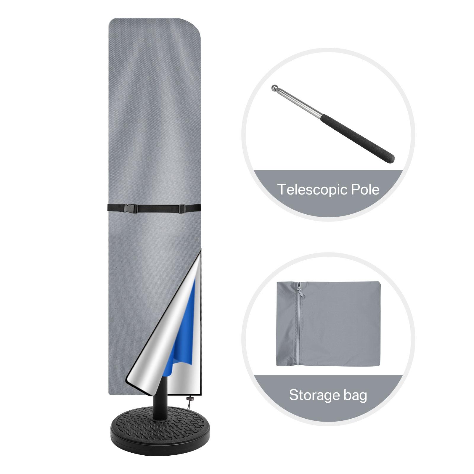 

Parasol Cover Waterproof Straight Parasol Protective Cover with Telescopic Pole and Zipper Fit for Large Umbrella Patio Parasol 170cm серый